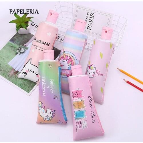 Animal Toothpaste PU Pencil Case with Pencil Sharpener Stationery Storage Bag School Supplies for Girl Students Gifts
