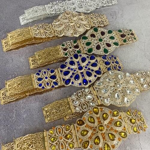 Moroccan caftan wedding dress belt Ladies wedding party full of rhinestone inlaid gold and silver belt