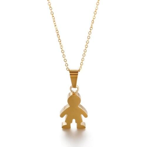 Japanese and Korean simple jewelry golden boy small pendant stainless steel necklace titanium steel fashion