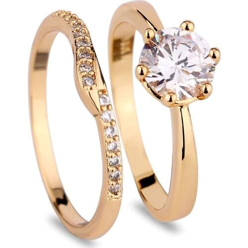 Size 7-9 Women Bridal Sets Rings Shiny Cubic Zirconia Ring Gold Color Wedding Engagment Rings for Ladies Ring Set Jewelry