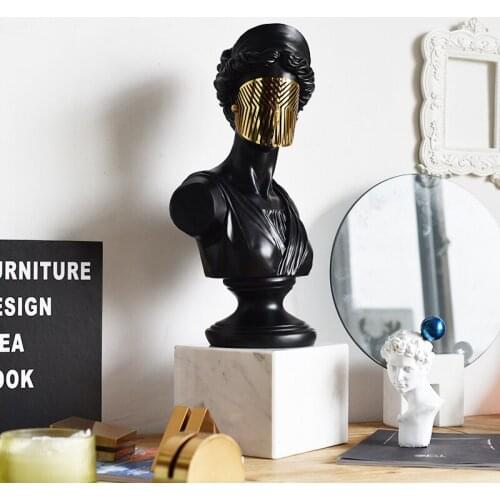 Luxurious Apollo With A Gold Metal Mask Sculpture European Ornaments Character Statue Art Home Decor Accessories Marble Crafts