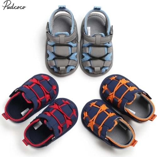 2019 Brand Summer Toddler Newborn Baby Boy Sandals Soft Walking Shoes New Patchwork Hollow Prewalker Sandals 0-18M US