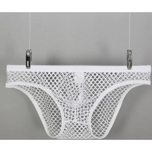 Sexy Mens Underwear Transparent Briefs Comfortable Breathable Mesh Underpants Front Convex See Through Mens Briefs Elastic Bag