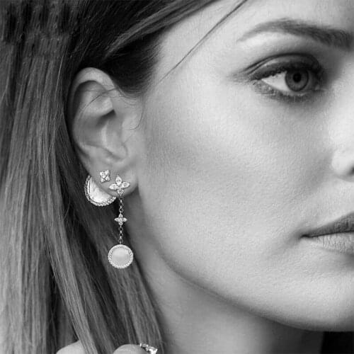 Dangle charm AAA sparking cubic zirconia mother of pearl round dots charm elegant fashion women girl dangle pearl earring