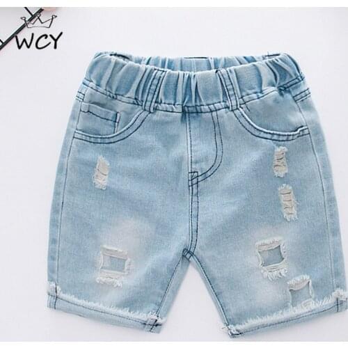 Summer Boys Denim Shorts Fashion Pattern Elastic Waist Moda Infantil Mid Jeans Shorts Hole Handsome 2 3 4 5 7 Year Kids Clothing