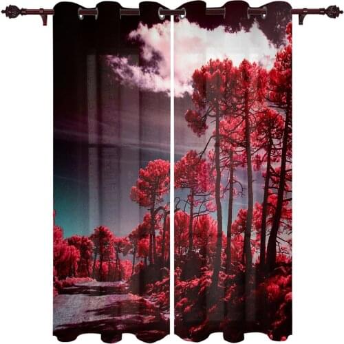 Modern Curtains Road Red Trees For Living Room Bedroom Valances Window Curtain Sunshade Finished Kitchen Treatment