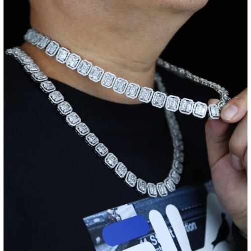 Wholesale Iced out bling cz cluster tennis chain for boy men hiphop Rock Punk 5A cubic zirconia cz cluster tennis chain necklace
