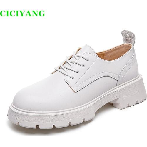 GIYU Womens Shoes Genuine Leather British Style Autumn Platform Ladies Loafers New 2021 JK Retro High heels Single Shoes