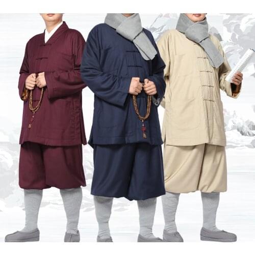 Unisex Winter warm cotton&linen shaolin monk kung fu suits buddhist zen suit lay meditation clothing uniforms blue/red