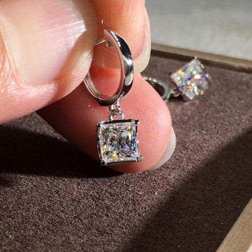 Utimtree Fashion Elegant Square Crystal Drop Earrings for Women Girls Silver 925 Wedding Party Dangle Earring Female Gift