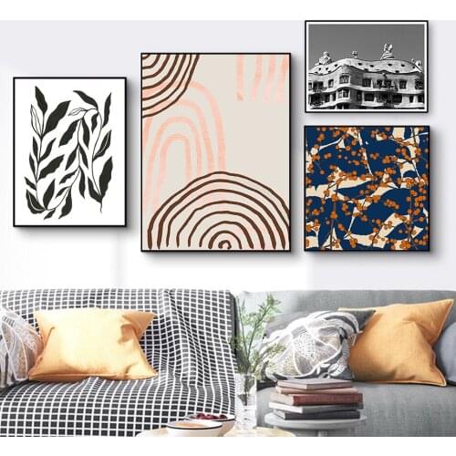 Vintage Abstract Floral Leaves Line Canvas Painting Poster and Print Wall Art Pictures for Living Room Home Decorations