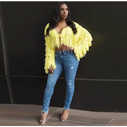 Handmade Tassels Knitted Tops Autumn Winter Clothing Solid Chic Off Shoulder Long Sleeve Open Stitch Cropped Sweater Cardigan