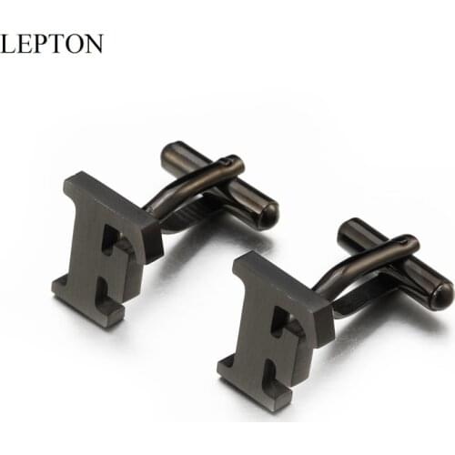 Lepton Stainless steel Letters F Cufflinks for Mens Black & Silver Color Letter F of alphabet Cuff links Men Shirt Cuffs Button