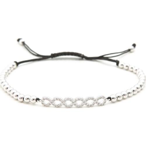 Gold silver micro pave cz Cubic Zirconia rope adjusted Copper Beads Bracelet ih4 Charm Braided Bangles Women