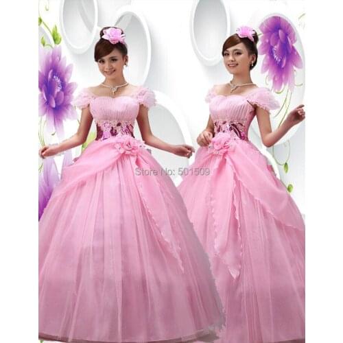 Free ship pink floral beading long medieval dress Renaissance ball Gown princess Victorian/Marie Antoinette