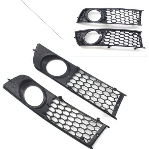 2Pcs Car Front Fog Light Cover Grille Grill For Audi A4 B6 2001 2002 2003 2004 2005 Honeycomb Style ABS Plastic