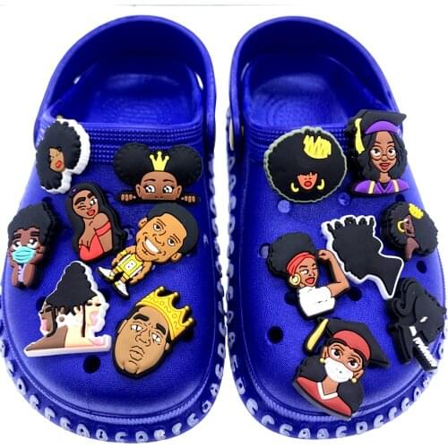 50PCS Wholesale Mix Cartoon Black Lives Matter Series Character Icon PVC Hole Slipper Buckles For Kids Gifts Croc Decor
