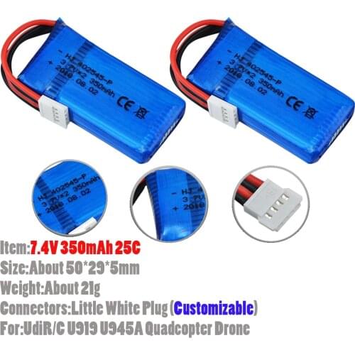 2Pcs/lot 7.4V 350mah 25C RC Lipo Battery For UdiR/C U919 U945A Quadcopter Drone Airplane Car Truck Helicopter Boat Toys DIY Part