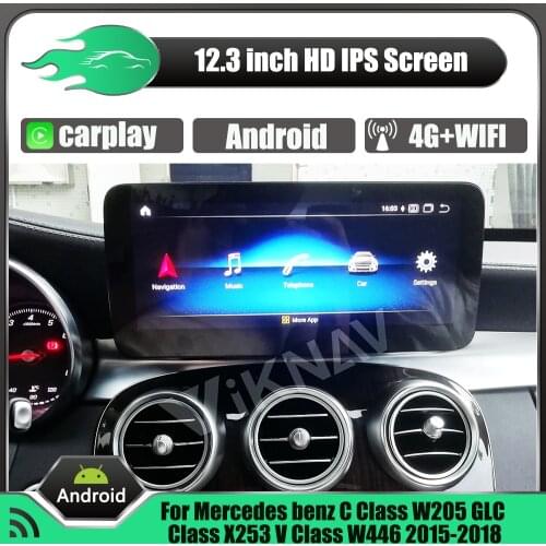 12.3 inch android 10 Car multimedia radio Player for Mercedes benz C Class W205 GLC Class X253 V Class W446 2015-2018