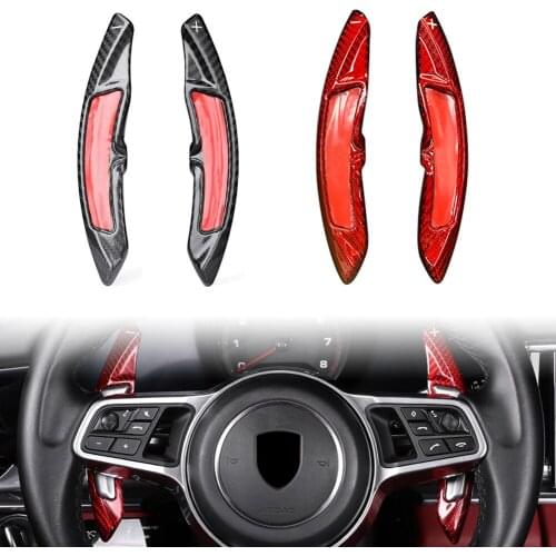 Carbon Fiber Car Steering Wheel Shift Paddle Shifter Extension For Porsche Panamera Macan Cayenne 718 918 911 Black / Red