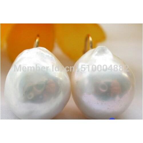 Free shipping 00131 18MM baroque almost round white keshi reborn pearl earring -20