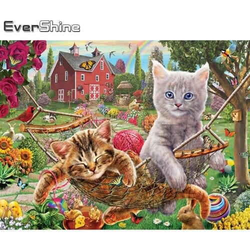 Evershine Diamond Embroidery Cat Cross Stitch Kit 5D DIY Diamond Painting Animals Mosaic Rhinestone Picture Home Decoration