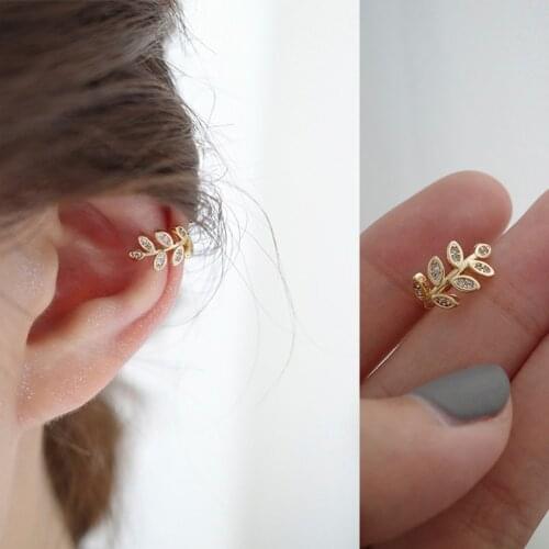 Fashion Gold Leaf Ear Cuff For Women 1 pcs Charming Zircon Clip Earrings Gold ear cuff Without Piercing Earrings Jewelry