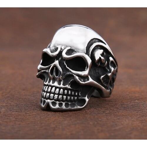 Vintage Kapala Skull Ring For Men Boy Punk Street Style Stainless Steel Biker Jewelry Rings Goth Accessories Free Shipping