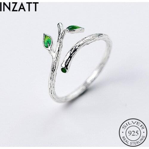 INZATT Charm 925 Sterling Silver Green Enamel Leaves Vintage Adjustable Ring 2018 Fine Jewelry For Women Party Accessories Gift