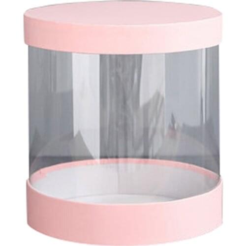 Round Flower Paper Boxes Flowers Bucket Transparent PVC Cake Gift Box Ladies Presents Paper Packing Case Lid Party