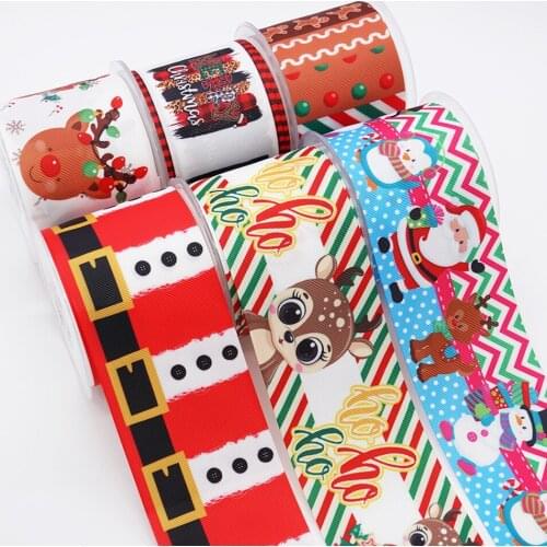 Diy Cartoon Grosgrain/Satin Ribbon Christmas xmas Printed Ribbon For Crafts Decoration Bow 10Yards 48076