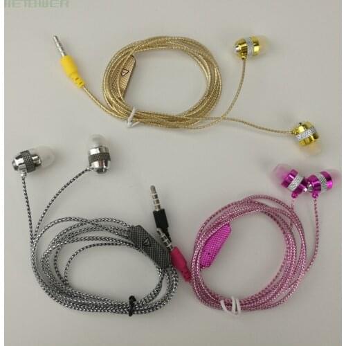 Wholesale Shine Glitter Golden Sliver Pink Earphones Earcup Headset with Microphone Mic Crystal Line 3 Color 100pcs