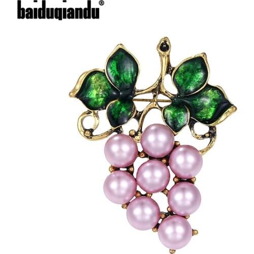 Baiduqiandu Brand New Arrival Antique Gold Color Plated Light Pearls Grape Brooch Jewelry Dress Coat Decotation Accessories