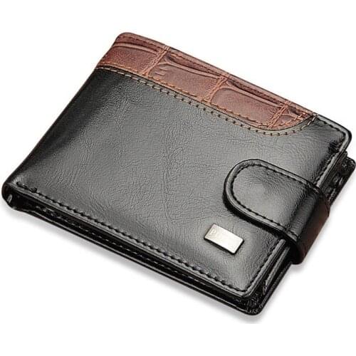 New Vintage Mens Leather Wallets With Coin Pocket Hasp Small Male Trifold Purse Credit Card Holder Crocodile Money Bag For Man