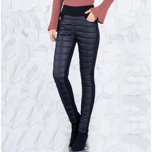Moms Winter Thick Warm Slim Down Pants Korean Fashion Plus Size Elastic Waist Leggings Women Outdoor Casual Cotton Pencil Pants