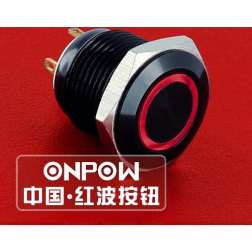 ONPOW 16mm Angel Eye LED illuminated Momentary Aluminium alloy black Metal Push Button Switch (GQ16F-10E/J/A) CE, RoHS