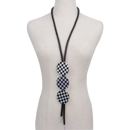 Gothic Black White Plaid Pendant Necklace Metal Alloy Lattice Long Necklaces Punk Clothing Decorations Mothers Day Jewelry Gift