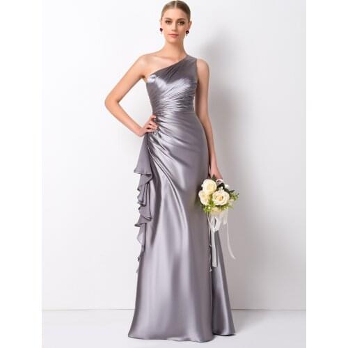 Tanpell Column One Shoulder Bridesmaid Dress Formal Ruffles Floor-Length Lady Wedding Party Custom Bridesmaid Dress