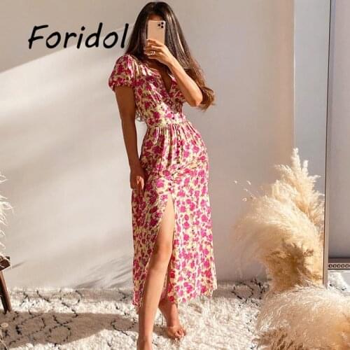 Autumn Winter Long Floral Print Dress Robe for Women 2021 Casual Button Up Slit Dress Female Boho Elegant Maxi Party Vestidos