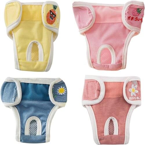 Dog Diaper Physiological Pants Cartoon Print Pet Diaper Pants Washable Dog Shorts Underwear Velcro Design Puppy Briefs