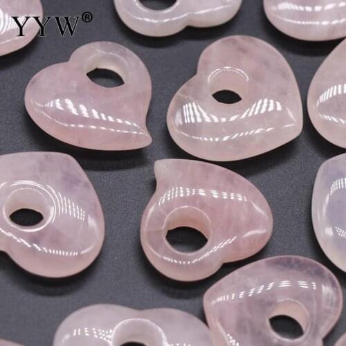 5pc Reiki Healing Crystal Stone Pendants Lovely Pink Big Hole Heart Pendant Natural Pink Crystal Quartz Pendants For Necklace