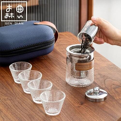 SENDIAN Portable Travel Tea Set High Temperature Resistant Glass Tea Cup Set 2021 New Hot Travel Essential Tea Set Accessories