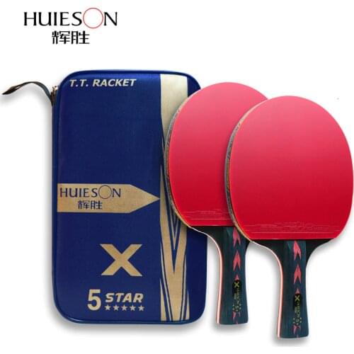 Huieson Table Tennis Racket 3 Star/5 Star Short Long Handle Carbon Blade Rubber with Double Face Pimples-in Ping Pong Rackets