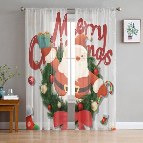 Christmas Santa Claus Gift Tulle Curtains for Living Room Decoration Modern Chiffon Sheer Voile christmas curtains