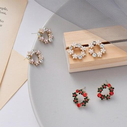 Daisy Earring Fashion Round Crystal Pearl Wreath Dangle Drop Korean Pink Flower Earrings for Women Wedding 2021 Kolczyki Jewelry