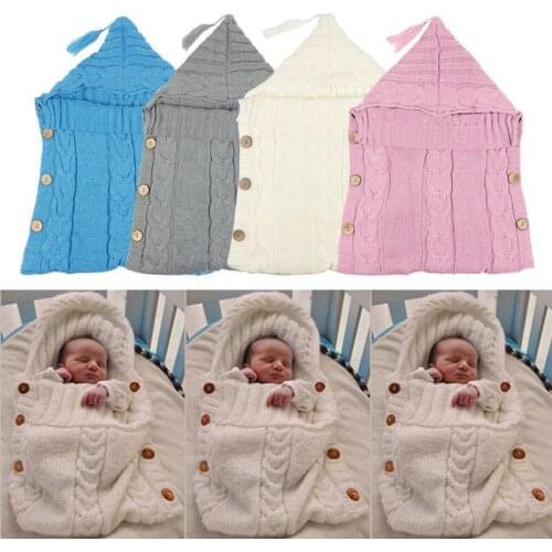 Newborn Infant Baby Sleeping Bag Autumn Winter Warm Solid Knit Baby Swaddle Wrap Blanket Crochet Cotton Sleeping Bag Multi-color
