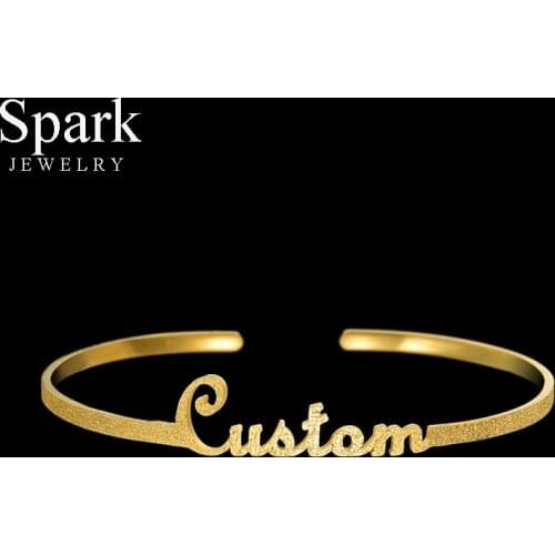 Spark Personalized Stainless Steel Frosted Name Bracelet For Women Custom Nameplate Adjustable Cuff Bangles Party Gift Pulsera