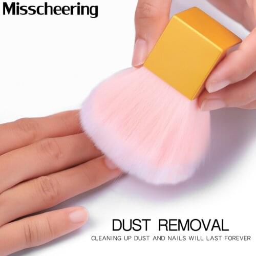 High Quality Nail Cleaning Dust Brush Square Gold Metal Handle Nail Art Care Manicure Pedicure Soft Small Angle Clean Brush Tool