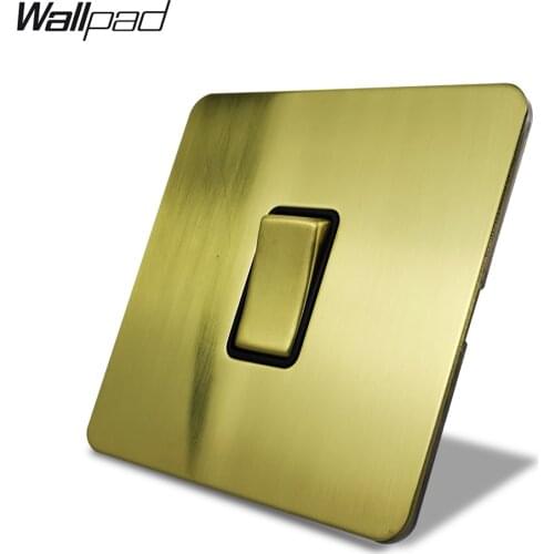 Wallpad Satin Gold 1 Gang 1 Way or 2 Way Electric Wall Light Rocker Switch Brushed Brass Stainless Steel Panel Metal Button