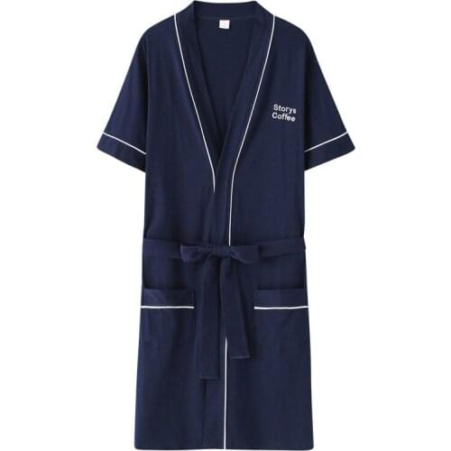 Women season Korean new cotton striped loose pajamas fresh sweet ladies short sleeve knee length robes bathrobes bathrobe